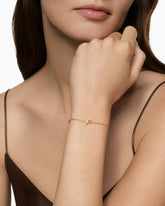 Petite Pavé Initial Chain Bracelet in 18K Yellow Gold with Diamond F